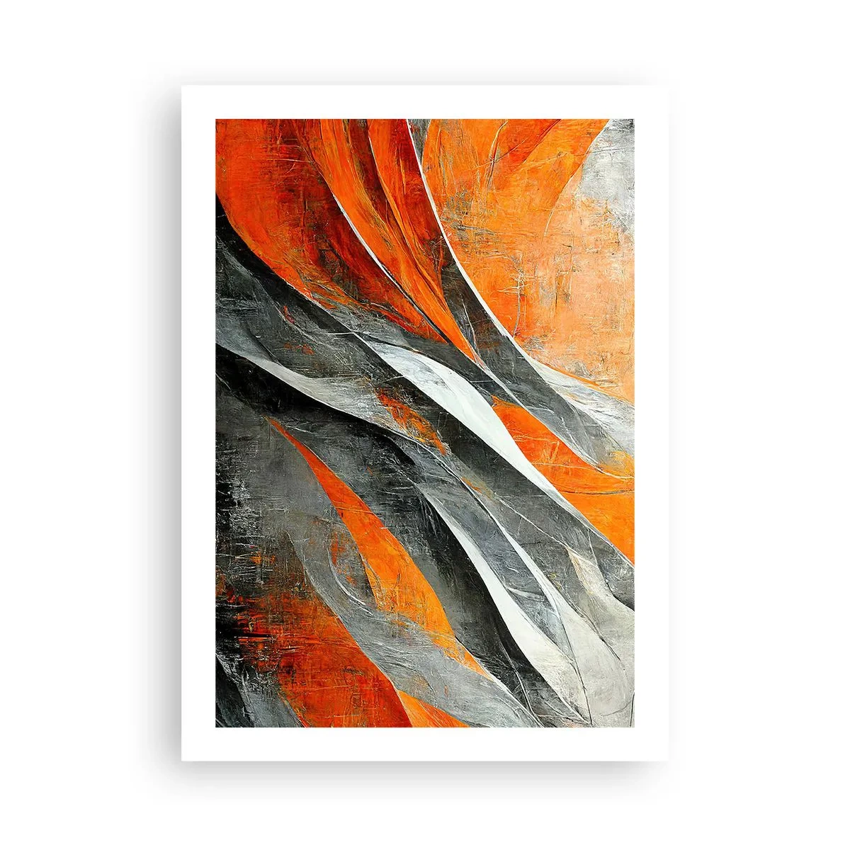 Póster - Abstracción dinámica en tonos naranja y gris. - 50x70cm - Calor y frío - Decoración de pared moderna para salón y dormitorio ARTTOR