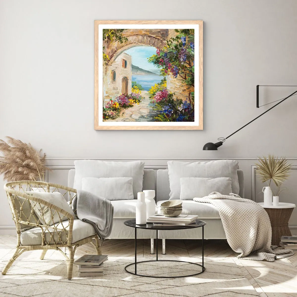 Póster en marco roble claro - El encanto del paisaje costero - 60x60 cm