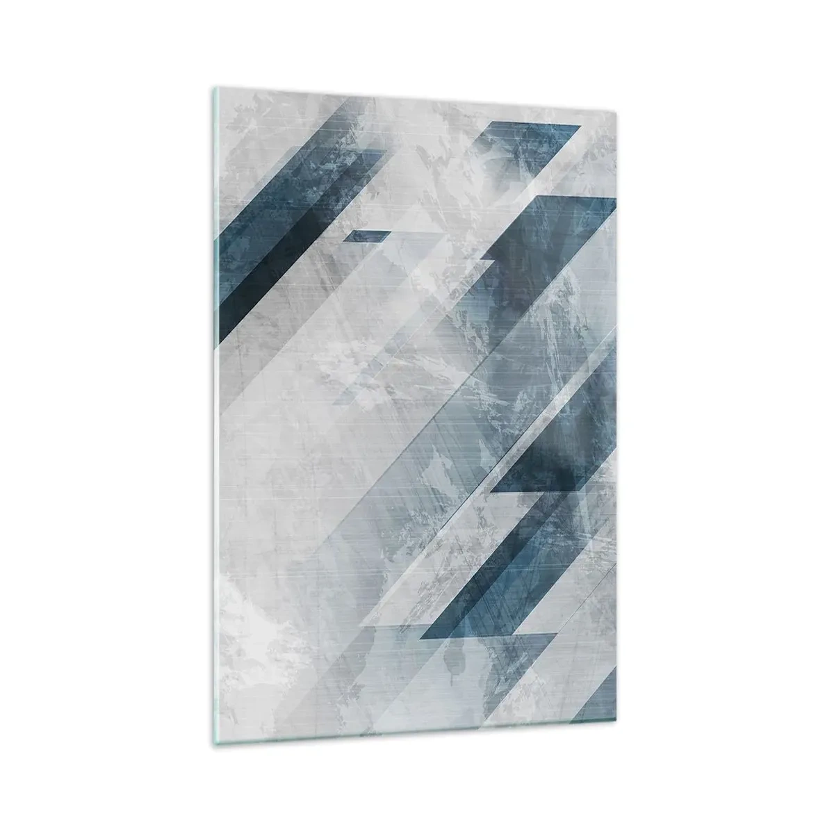 Cuadro sobre vidrio - Impresiones sobre Vidrio - Líneas abstractas en tonos grises y azules. - 80x120cm - Composición espacial - movimiento de grises - Decoración de pared moderna para salón y dormitorio ARTTOR