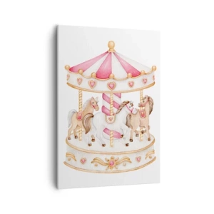 Cuadro sobre lienzo - Impresión de Imagen - Carrusel vintage colorido con caballos - 50x70cm - El dulce mundo de la infancia - Decoración de pared moderna para salón y dormitorio ARTTOR