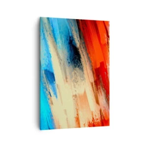 Cuadro sobre lienzo - Impresión de Imagen - Pincelada abstracta en tonos azules y naranjas - 70x100cm - Una cascada de colores - Decoración de pared moderna para salón y dormitorio ARTTOR