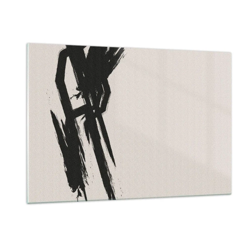 Cuadro sobre vidrio - Impresiones sobre Vidrio - Una pincelada negra dinámica sobre un fondo claro. - 120x80cm - Impulso imparable - Decoración de pared moderna para salón y dormitorio ARTTOR