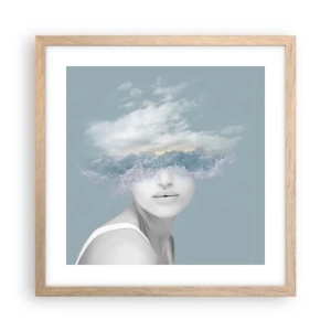 Póster en marco roble claro - Con la cabeza en las nubes - 40x40 cm