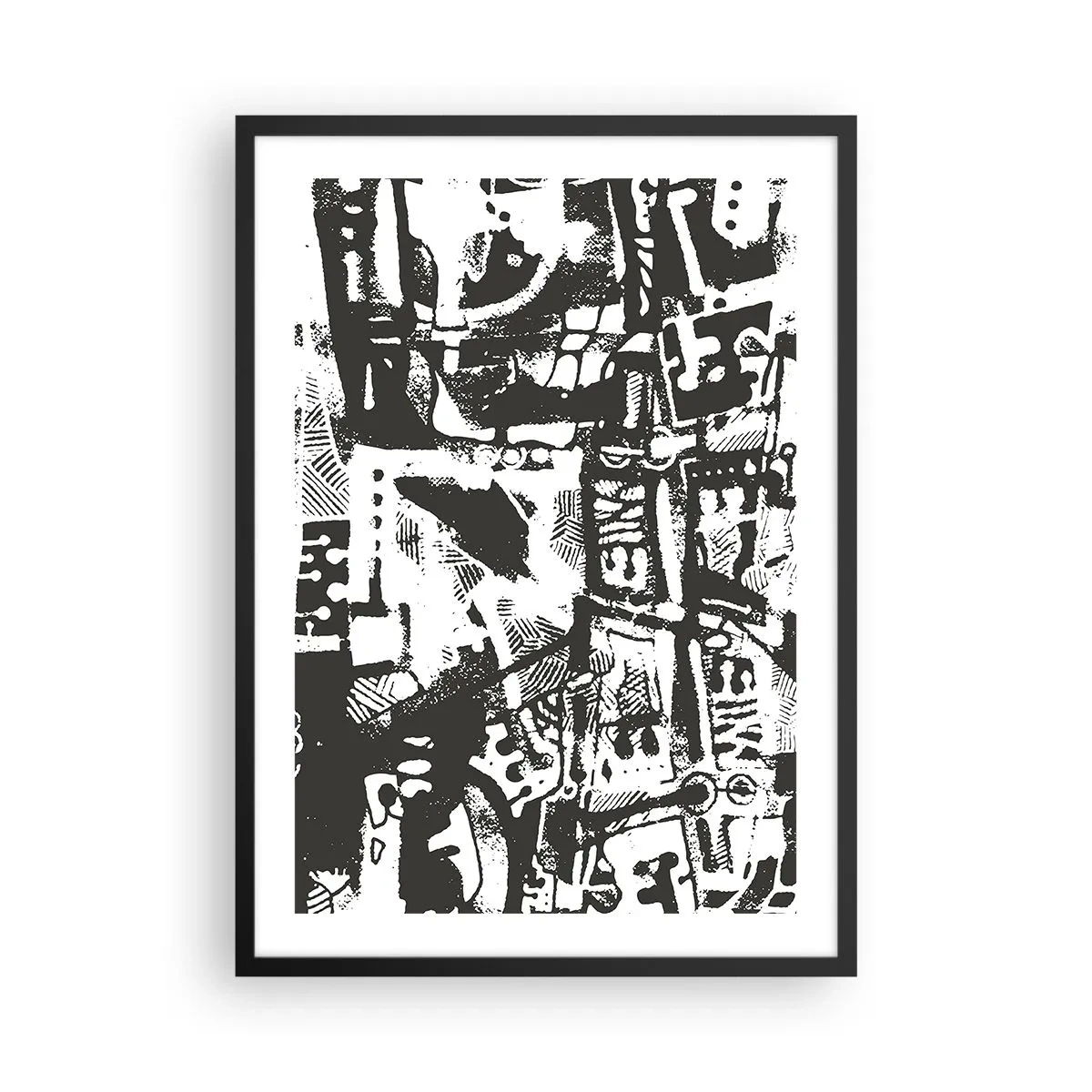 Póster en marco negro - Gráfico abstracto en blanco y negro con formas geométricas. - 50x70cm - ¿Orden o caos? - Decoración de pared moderna para salón y dormitorio ARTTOR