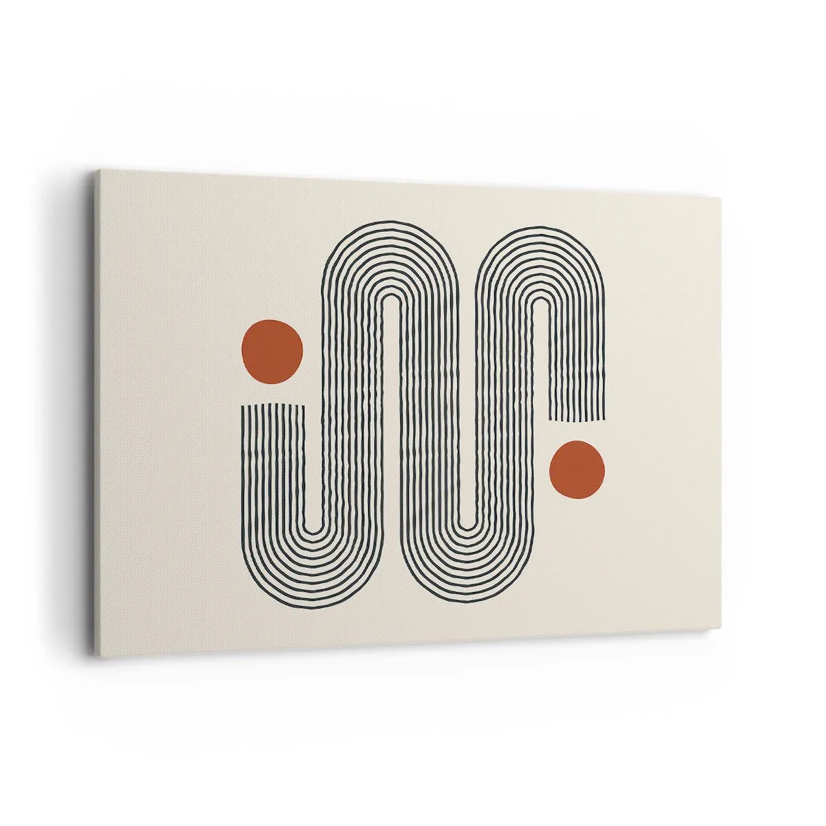 Cuadro sobre lienzo - Impresión de Imagen - Patrón geométrico con líneas y círculos naranjas. - 100x70cm - De principio a fin - Decoración de pared moderna para salón y dormitorio ARTTOR