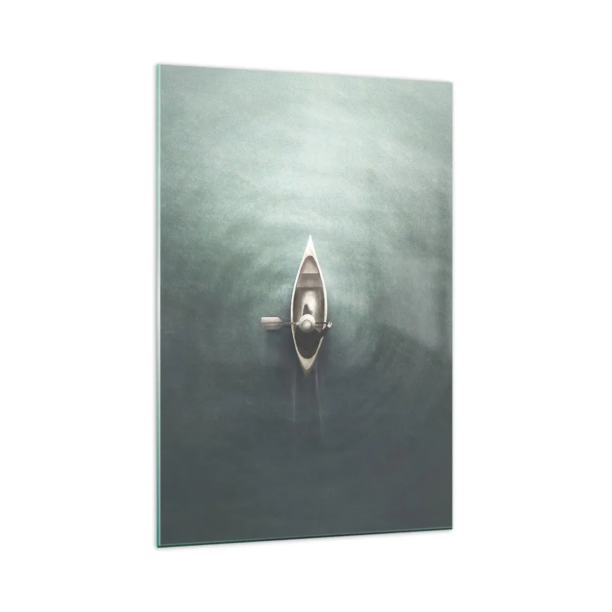 Cuadro sobre vidrio - Impresiones sobre Vidrio - Un barco solitario en aguas tranquilas en un entorno minimalista. - 70x100cm - A través de un lago iluminado por la luna - Decoración de pared moderna para salón y dormitorio ARTTOR