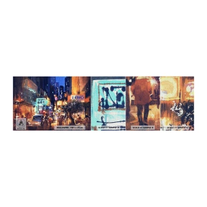 Muestra de fotomural Premium Canvas - Y la ciudad no duerme - Ciudad, Gente, Arquitectura - 100x30 cm