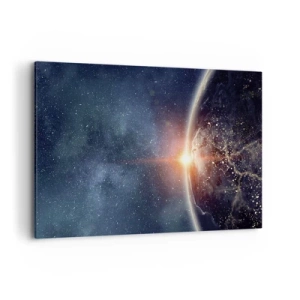 Cuadro sobre lienzo - Impresión de Imagen - La Tierra vista desde el espacio con el sol naciente - 100x70cm - En una nueva perspectiva - Decoración de pared moderna para salón y dormitorio ARTTOR