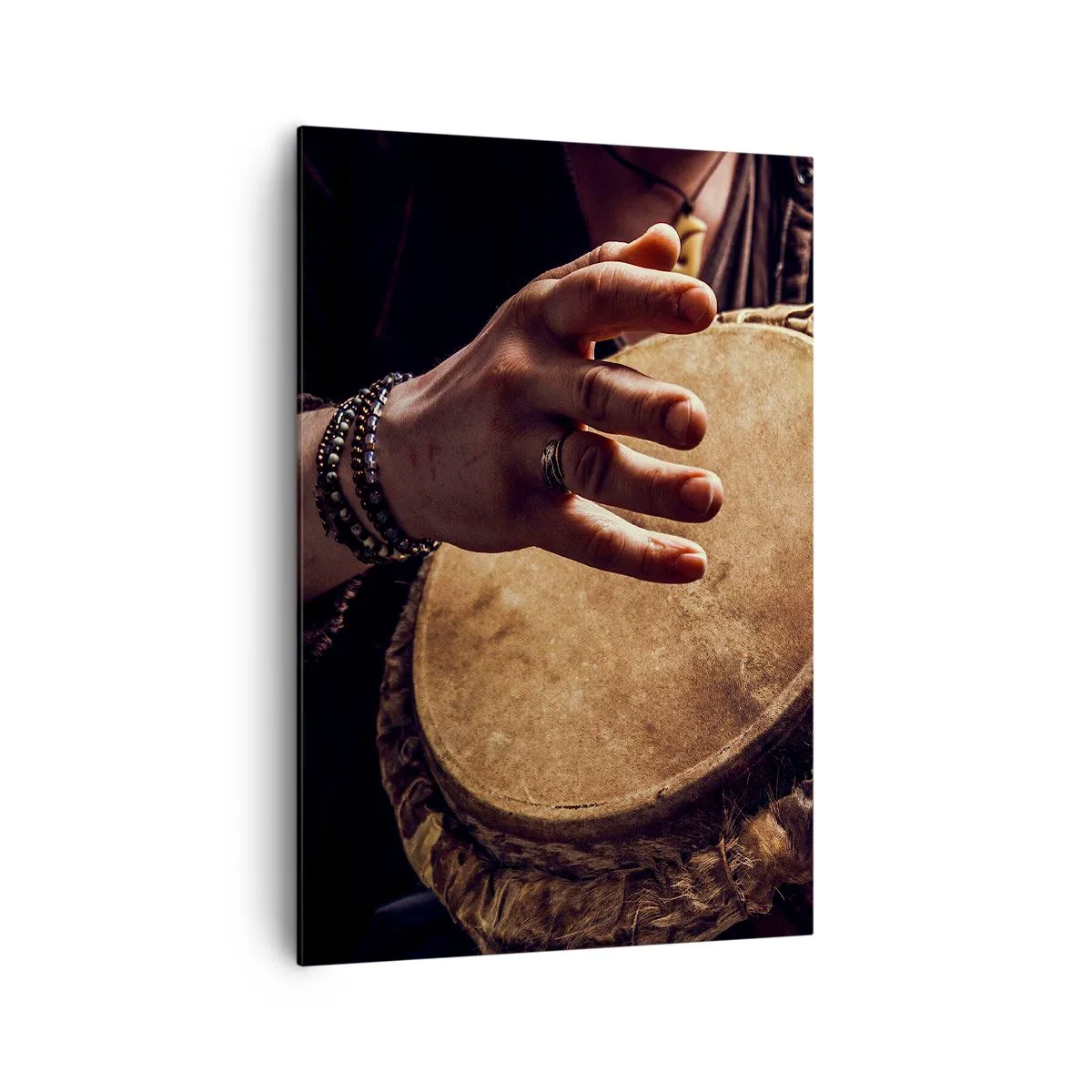 Cuadro sobre lienzo - Impresión de Imagen - Manos tocando un tambor djembé tradicional - 70x100cm - En el ritmo del corazón - Decoración de pared moderna para salón y dormitorio ARTTOR