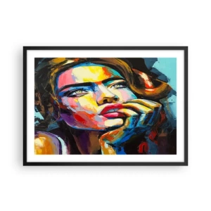 Póster en marco negro - Retrato colorido de una mujer en estilo expresionista. - 70x50cm - Sueños - Decoración de pared moderna para salón y dormitorio ARTTOR