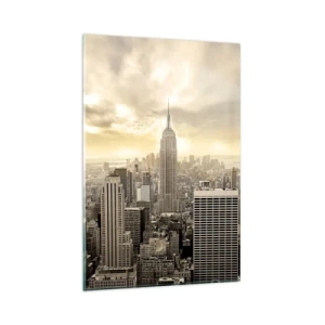 Cuadro sobre vidrio - Impresiones sobre Vidrio - Panorama de la ciudad con vista al Empire State Building - 80x120cm - Tejido neoyorquino en tonos grises - Decoración de pared moderna para salón y dormitorio ARTTOR