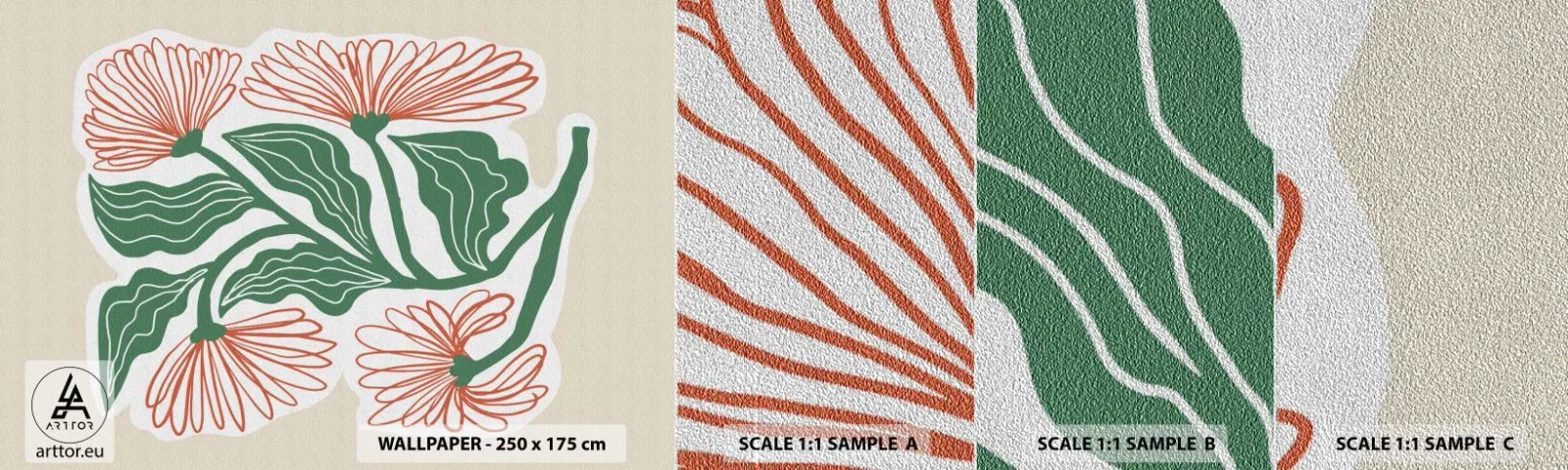 Muestra de fotomural Premium Sand - Folclórico y moderno - bohemia, flores, Minimalismo - 100x30 cm