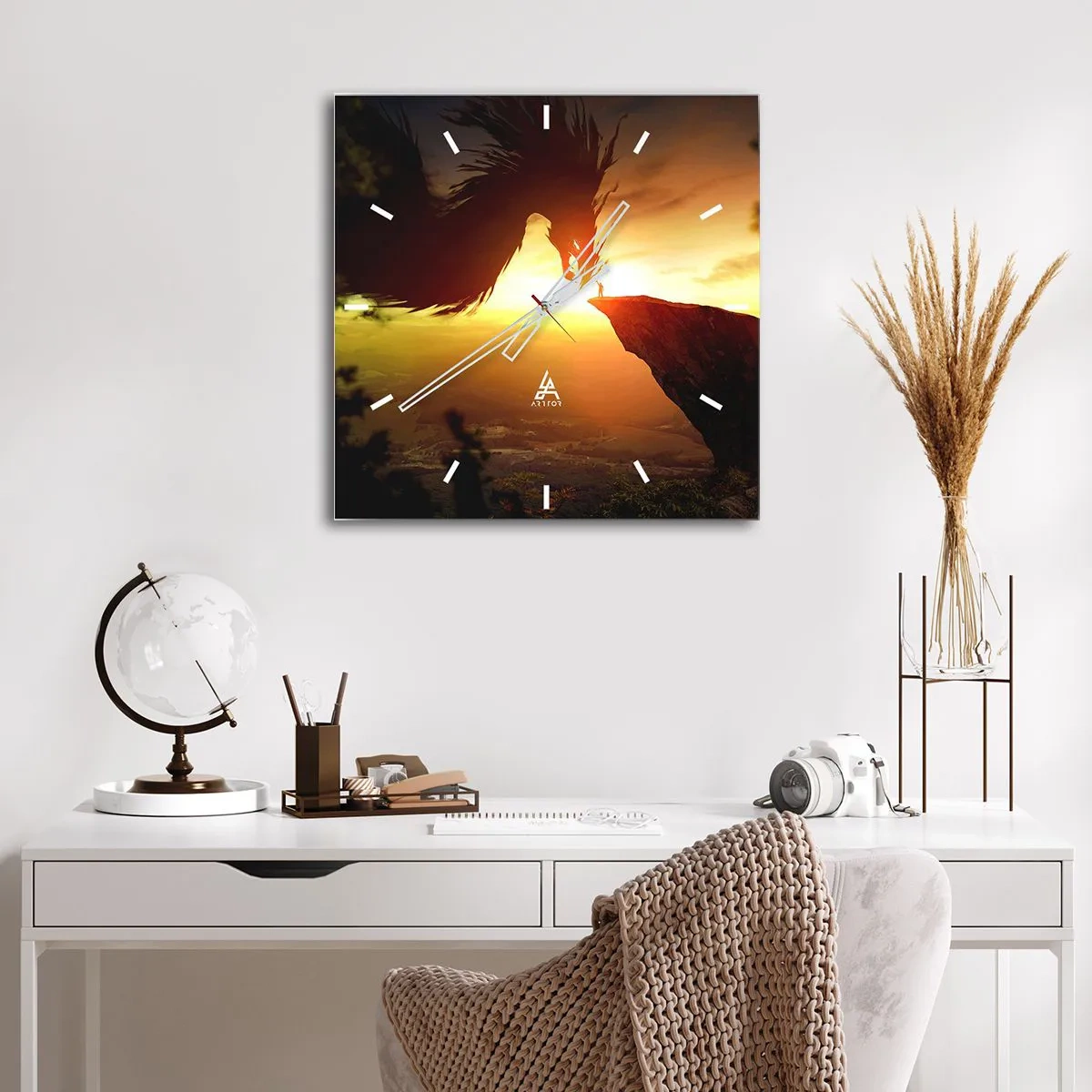 Reloj de pared - Reloj de vidrio - Cazador de dragones - 40x40 cm