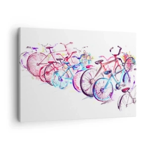 Cuadro sobre lienzo - Impresión de Imagen - Bicicletas coloridas en un estilo artístico de acuarela. - 70x50cm - Reunión de ciclistas - Decoración de pared moderna para salón y dormitorio ARTTOR