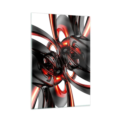 Cuadro sobre vidrio - Impresiones sobre Vidrio - Gráficos 3D abstractos con elementos negros y rojos - 80x120cm - Movimiento en grafito y rojo - Decoración de pared moderna para salón y dormitorio ARTTOR
