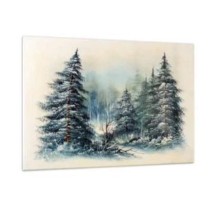 Cuadro sobre vidrio - Impresiones sobre Vidrio - Bosque invernal con árboles cubiertos de nieve contra el cielo. - 120x80cm - Preparados para la Navidad - Decoración de pared moderna para salón y dormitorio ARTTOR