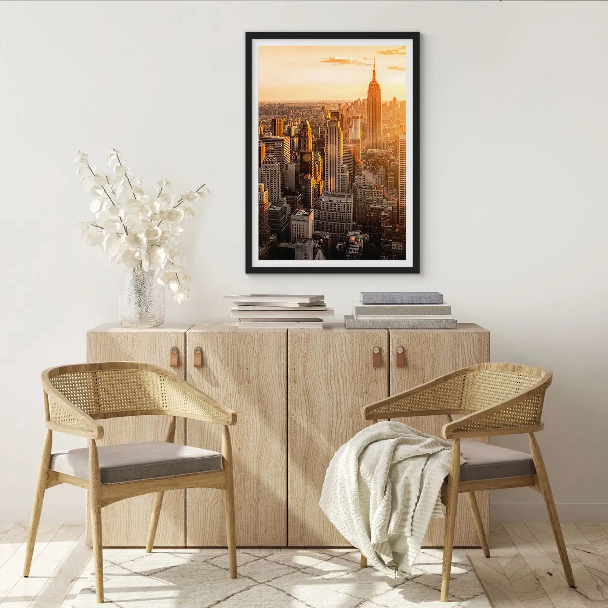 Póster en marco negro - El horizonte de Manhattan al atardecer desde el Empire State Building - 50x70cm - Creciendo al sol - Decoración de pared moderna para salón y dormitorio ARTTOR