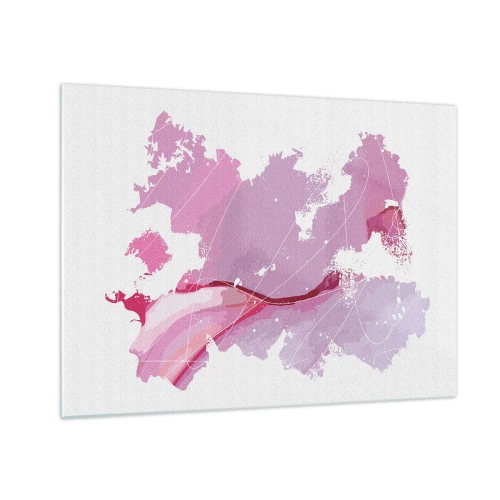 Cuadro sobre vidrio - Impresiones sobre Vidrio - Mapa abstracto en tonos rosa y morado sobre fondo blanco. - 70x50cm - Mapa de un mundo rosa - Decoración de pared moderna para salón y dormitorio ARTTOR