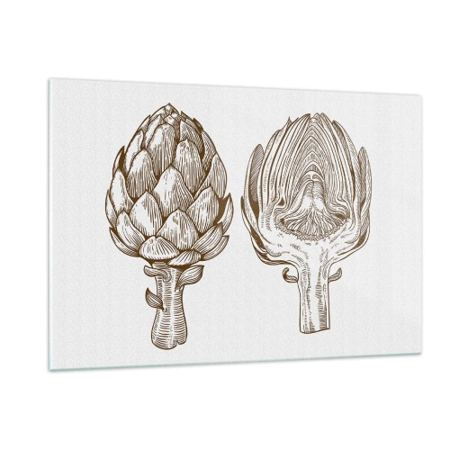 Cuadro sobre vidrio - Impresiones sobre Vidrio - Dibujo botánico de una alcachofa en su totalidad y en sección transversal. - 120x80cm - Lección de anatomía - Decoración de pared moderna para salón y dormitorio ARTTOR