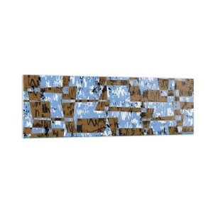 Cuadro sobre vidrio - Impresiones sobre Vidrio - Una composición abstracta de rectángulos en tonos marrones y azules. - 160x50cm - Un recorte del desierto - Decoración de pared moderna para salón y dormitorio ARTTOR