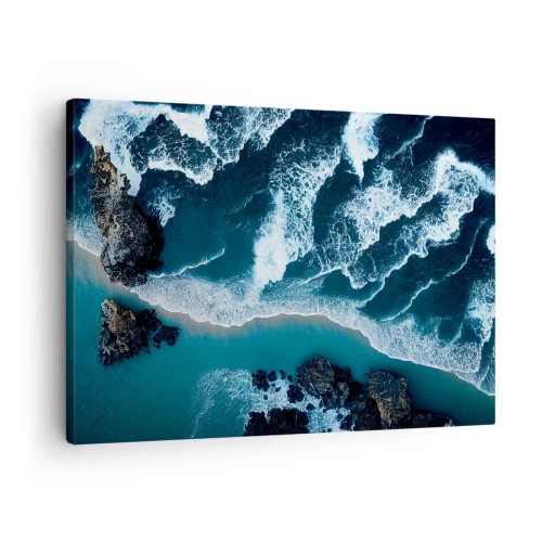 Cuadro sobre lienzo - Impresión de Imagen - Vista aérea de las olas rompiendo en la orilla - 70x50cm - Rodeadas por las olas - Decoración de pared moderna para salón y dormitorio ARTTOR