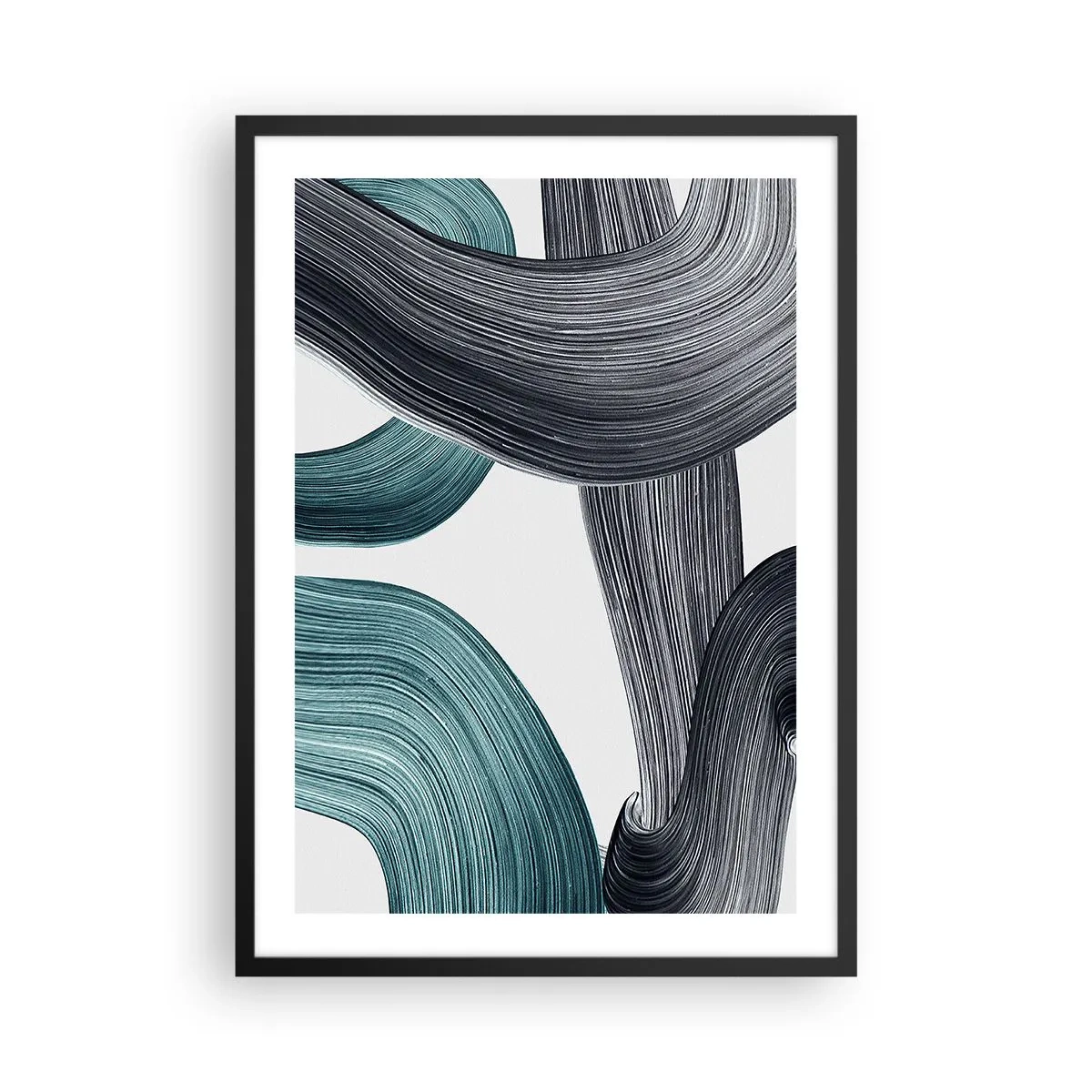 Póster en marco negro - Pinceladas dinámicas - 50x70cm - Senderos esmeralda y negro - Decoración de pared moderna para salón y dormitorio ARTTOR