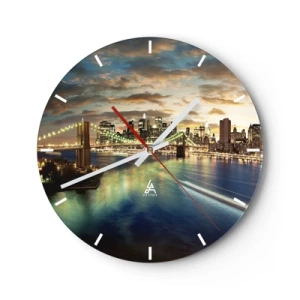 Reloj de pared - Reloj de vidrio - Un atardecer iluminado sobre Manhattan - 40x40 cm