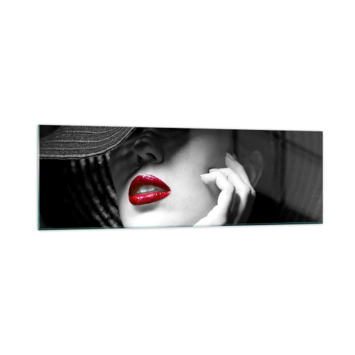 Cuadro sobre vidrio - Impresiones sobre Vidrio - Retrato en blanco y negro de una mujer con labios rojos. - 160x50cm - Estudio en escarlata - Decoración de pared moderna para salón y dormitorio ARTTOR