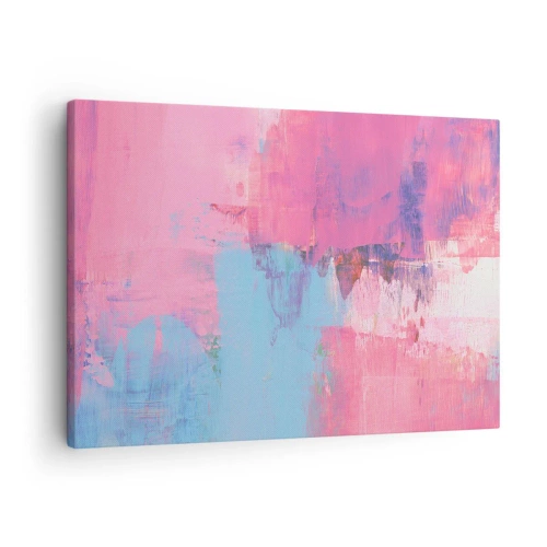 Cuadro sobre lienzo - Impresión de Imagen - Composición abstracta en rosa y azul. - 70x50cm - Rosa, azul y una pizca de luz - Decoración de pared moderna para salón y dormitorio ARTTOR
