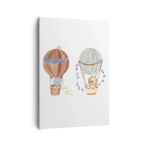 Cuadro sobre lienzo - Impresión de Imagen - Lindos animales en globos sobre un fondo blanco. - 50x70cm - Amigos de viaje - Decoración de pared moderna para salón y dormitorio ARTTOR