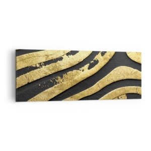 Cuadro sobre lienzo - Impresión de Imagen - Ondas abstractas doradas sobre un fondo negro - 140x50cm - Todo fluye - Decoración de pared moderna para salón y dormitorio ARTTOR