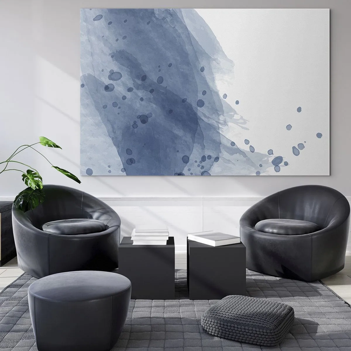 Cuadro sobre vidrio - Impresiones sobre Vidrio - Mancha de acuarela en tonos azules - 70x50cm - Tul azul - Decoración de pared moderna para salón y dormitorio ARTTOR