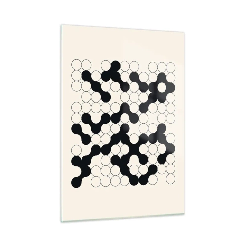 Cuadro sobre vidrio - Impresiones sobre Vidrio - Un mosaico gráfico en blanco y negro compuesto por puntos conectados. - 50x70cm - Juego chino - una variación - Decoración de pared moderna para salón y dormitorio ARTTOR