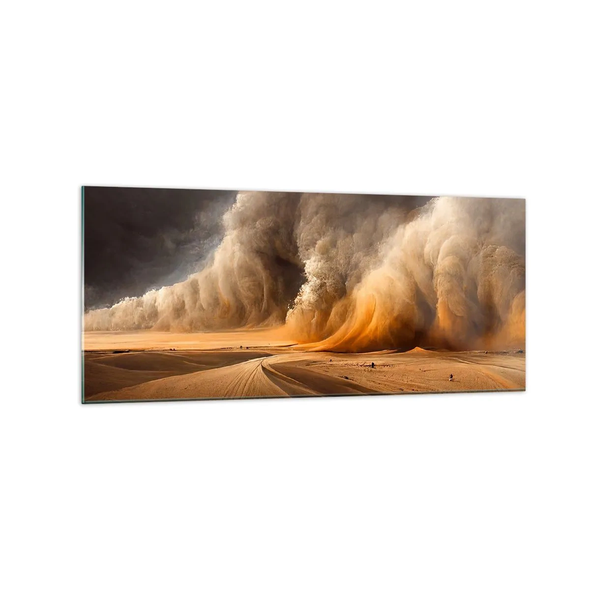 Cuadro sobre vidrio - Impresiones sobre Vidrio - Impresionante tormenta de arena en el desierto - 120x50cm - Ira del desierto - Decoración de pared moderna para salón y dormitorio ARTTOR