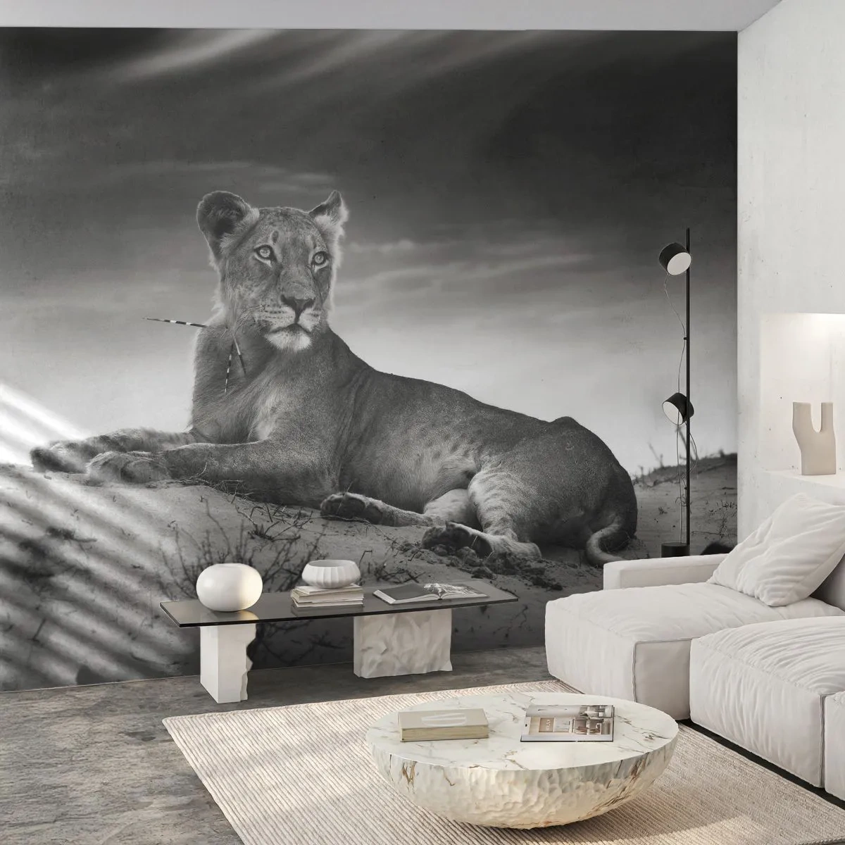 Fotomural Autadhesivo Deluxe Sticker - Descanso de la reina del desierto - animales, León, Desierto - 450x315 cm