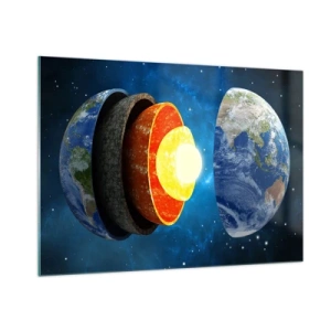 Cuadro sobre vidrio - Impresiones sobre Vidrio - Una sección transversal de la Tierra que muestra sus capas contra el fondo del espacio. - 100x70cm - Una expedición a las entrañas de la Tierra - Decoración de pared moderna para salón y dormitorio ARTTOR