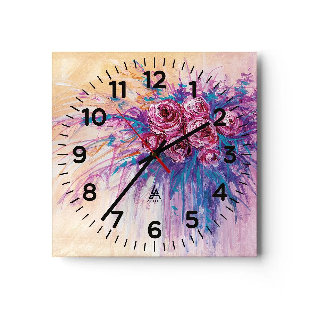 Reloj de pared - Reloj de vidrio - Fuente de rosas - 40x40 cm