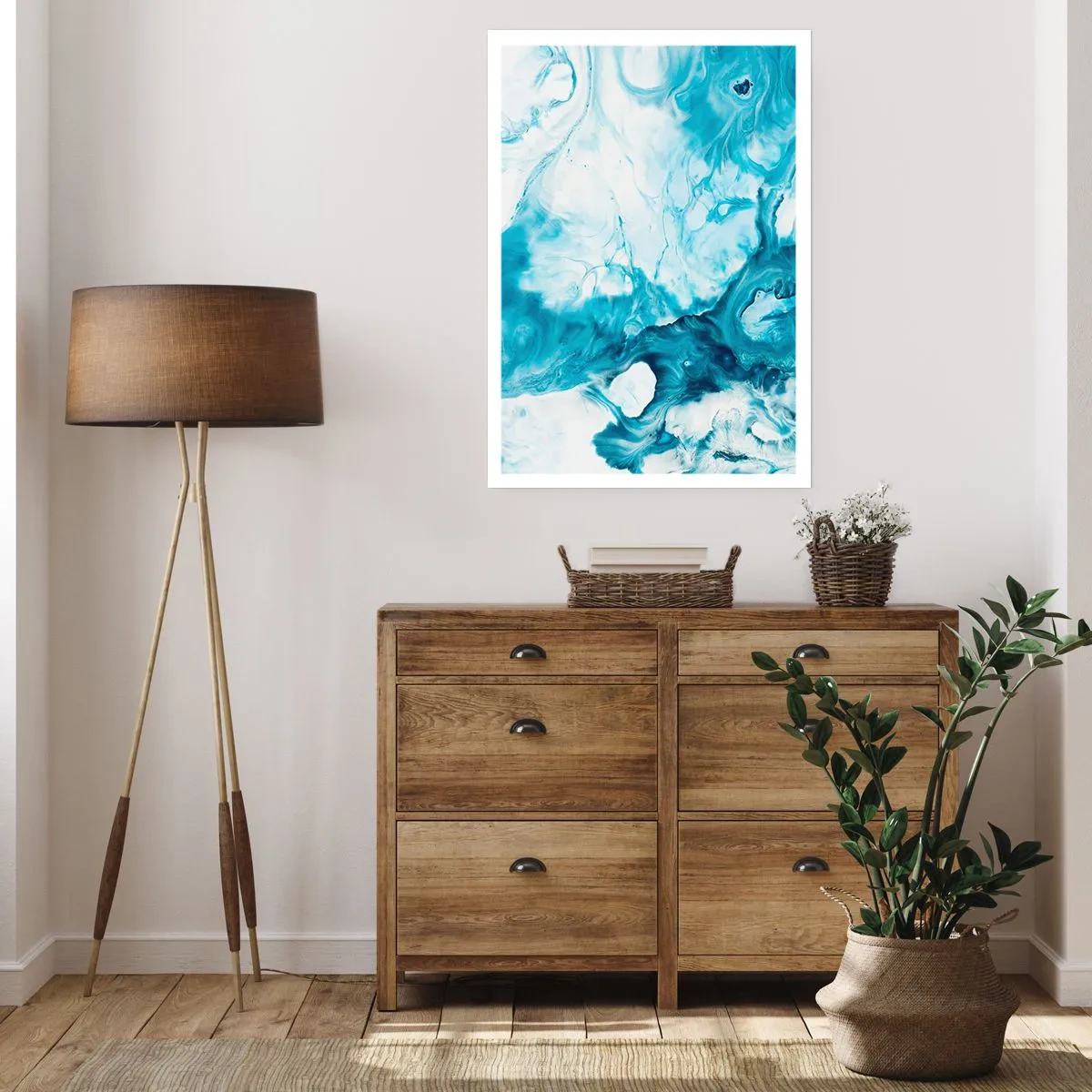 Póster - Composición abstracta en tonos azules y blancos. - 50x70cm - Un concierto azul - Decoración de pared moderna para salón y dormitorio ARTTOR