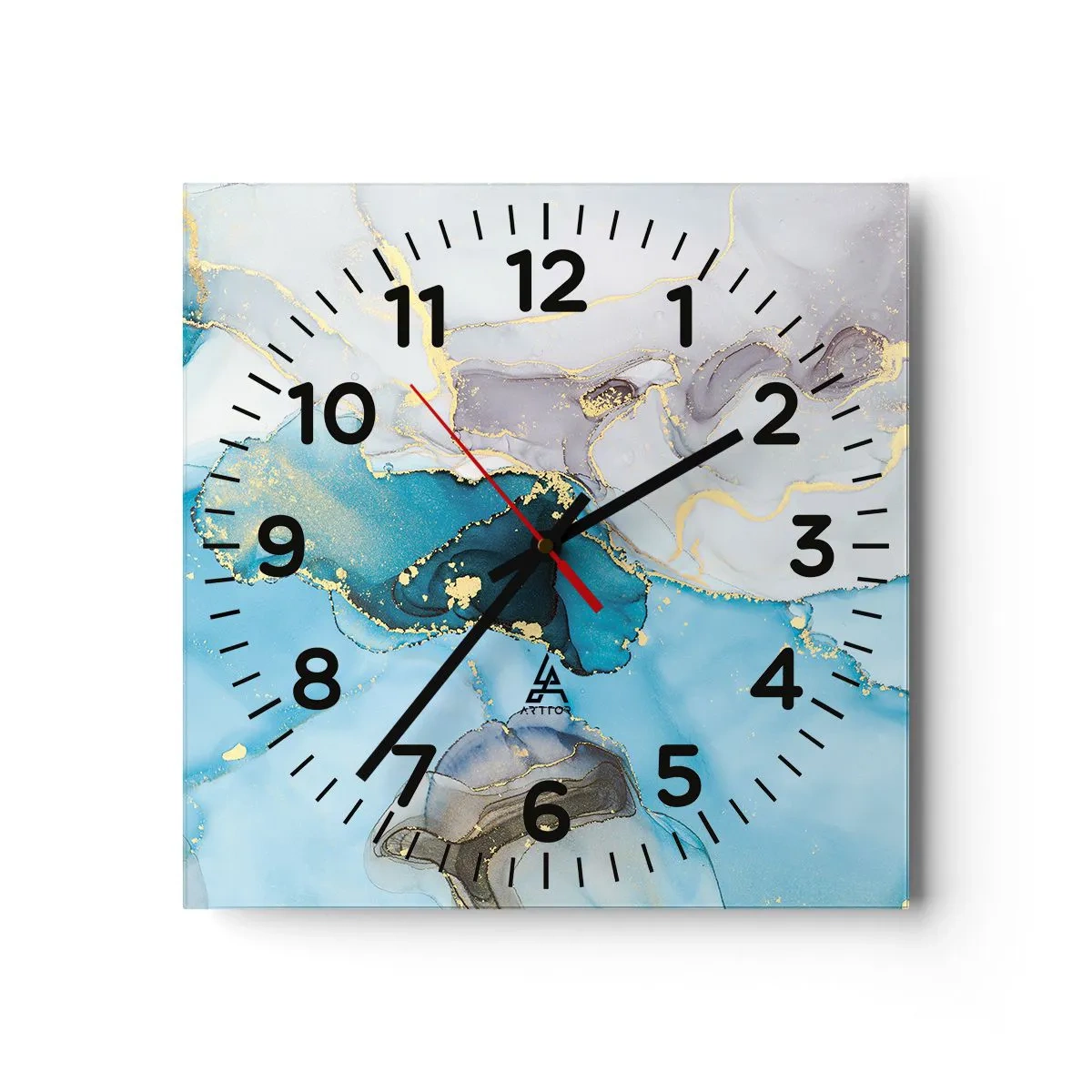 Reloj de pared - Reloj de vidrio - Un estudio del encuentro entre el gris y el turquesa - 30x30 cm