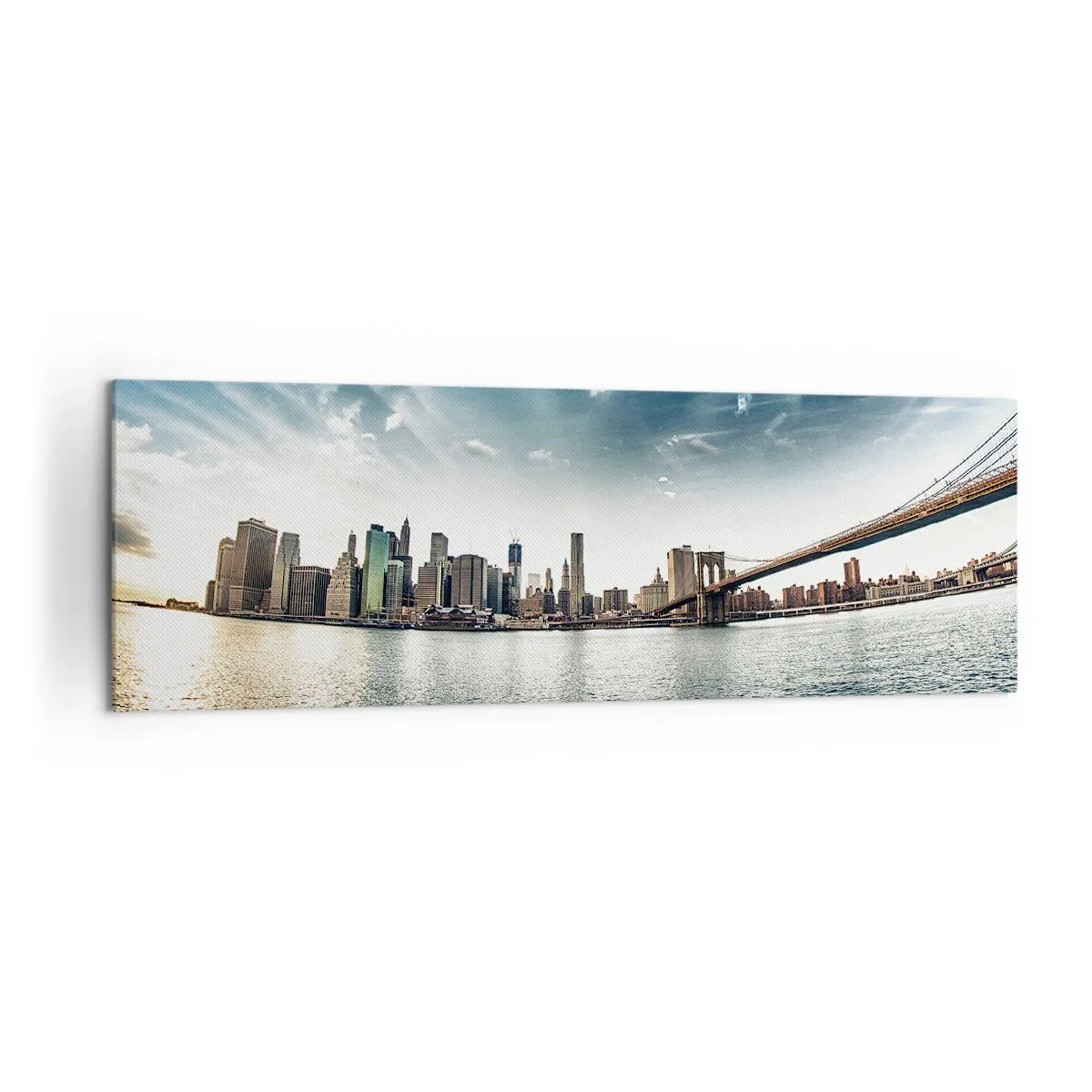 Cuadro sobre lienzo - Impresión de Imagen - Panorama de la ciudad con un puente contra el cielo azul. - 160x50cm - Isla de cristal - Decoración de pared moderna para salón y dormitorio ARTTOR