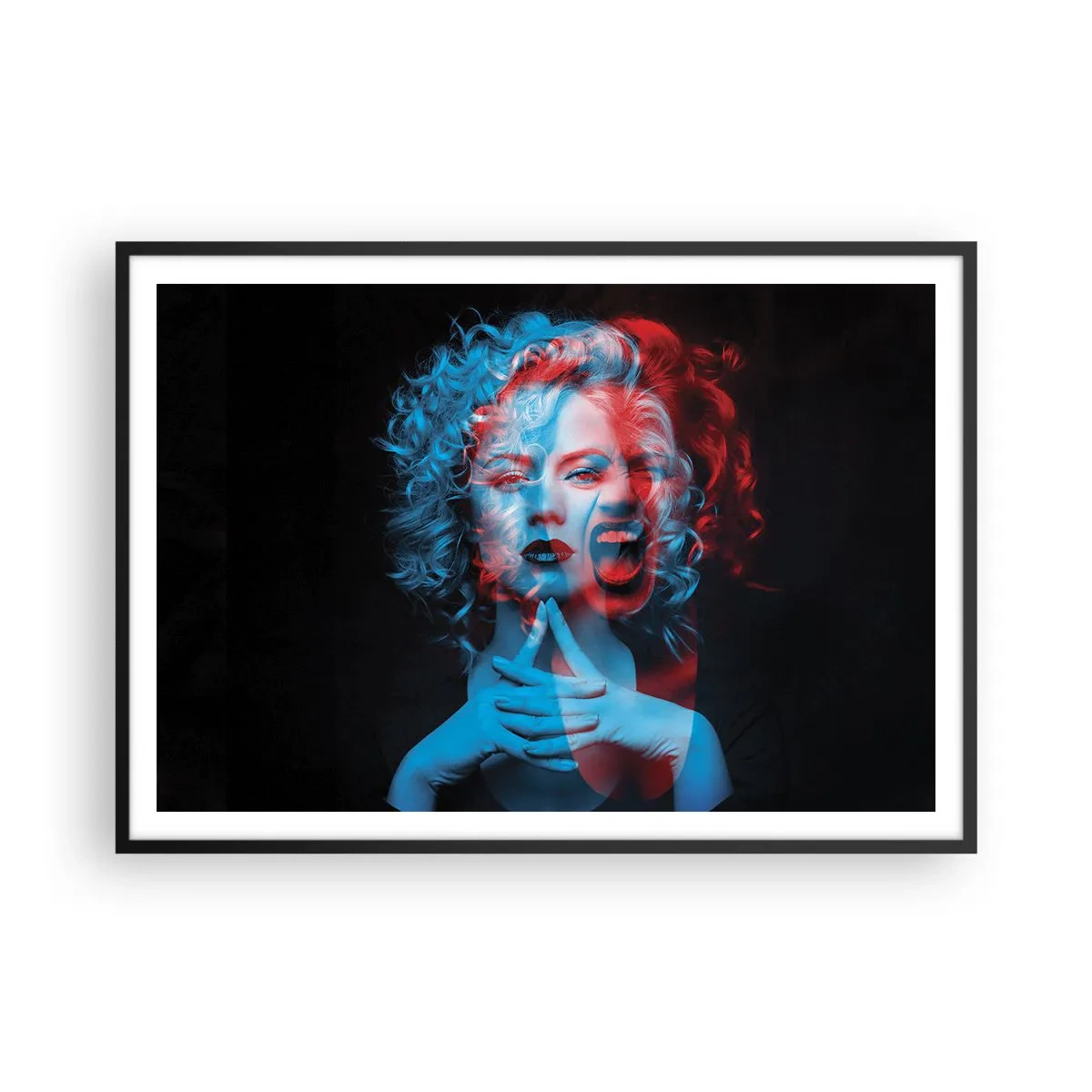 Póster en marco negro - Doble retrato de una mujer en rojo y azul - 100x70cm - Alter ego - Decoración de pared moderna para salón y dormitorio ARTTOR