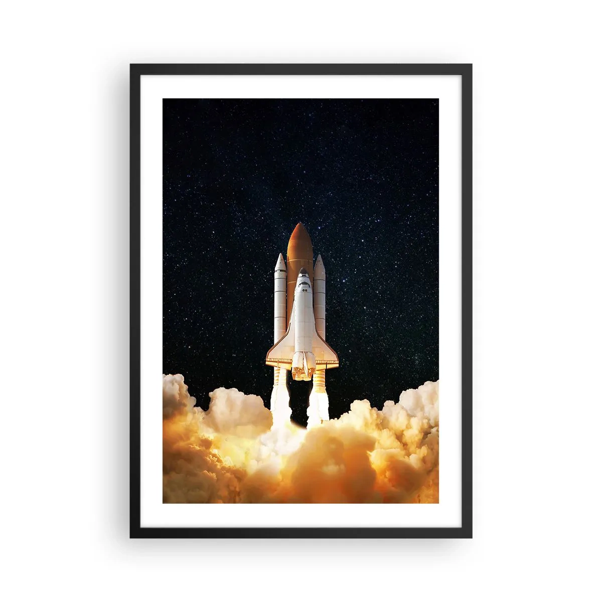 Póster en marco negro - Un transbordador espacial despegando contra un cielo estrellado. - 50x70cm - ¡Ad astra! - Decoración de pared moderna para salón y dormitorio ARTTOR