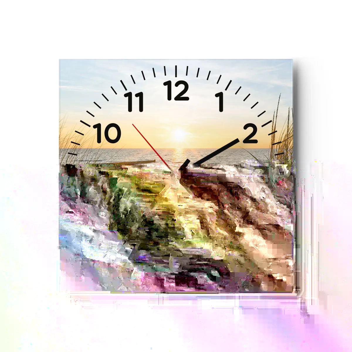 Reloj de pared - Reloj de vidrio - El sonido del mar, el canto de los pájaros, una playa virgen entre las dunas... - 40x40 cm