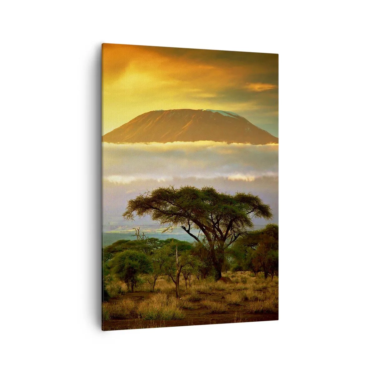 Cuadro sobre lienzo - Impresión de Imagen - Paisaje africano con el Kilimanjaro al amanecer - 70x100cm - El sueño del viajero - Decoración de pared moderna para salón y dormitorio ARTTOR