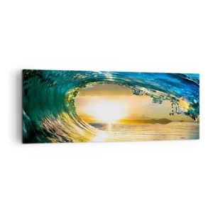 Cuadro sobre lienzo - Impresión de Imagen - Ola del océano bajo el sol con vistas al horizonte. - 140x50cm - Ojo de esperanza - Decoración de pared moderna para salón y dormitorio ARTTOR