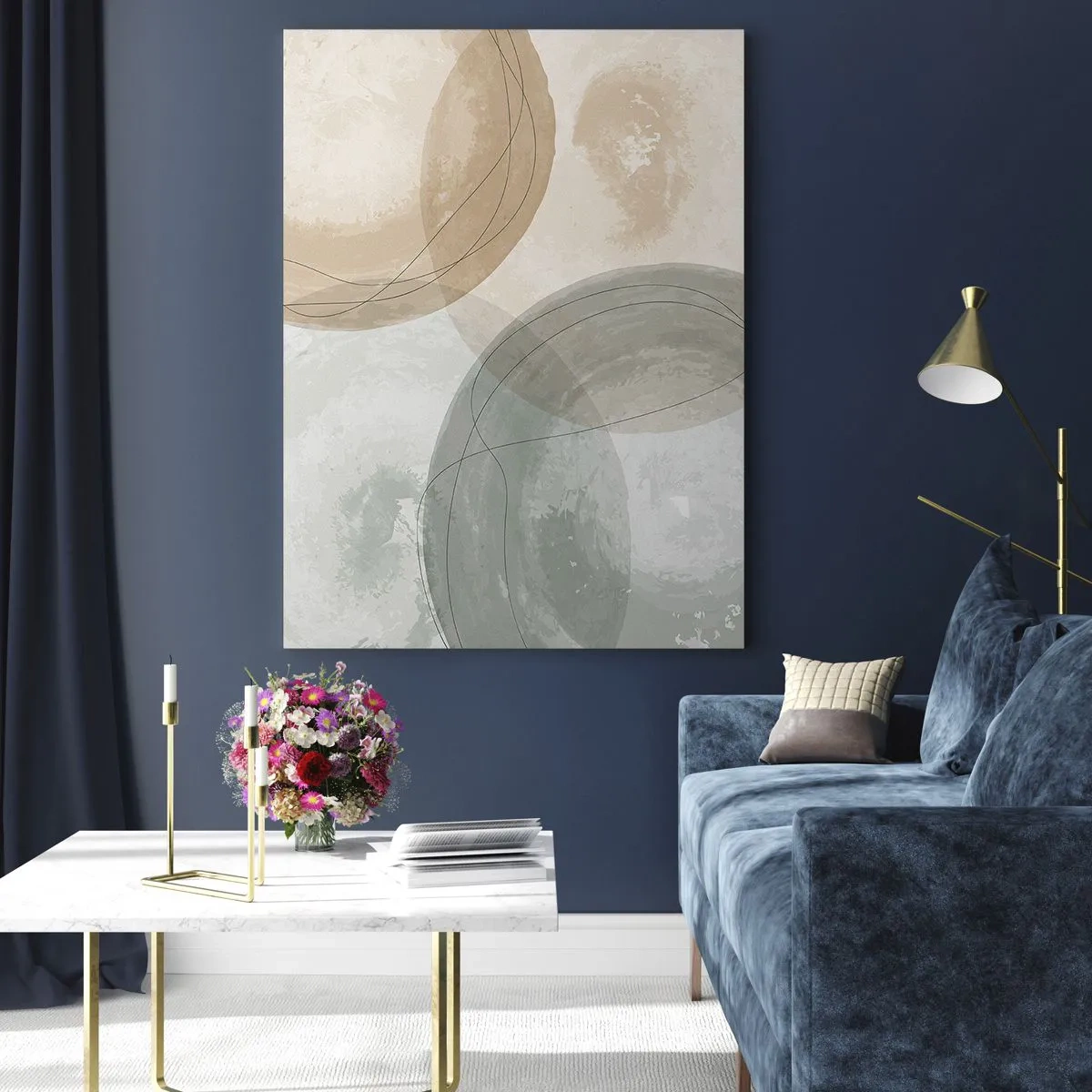 Cuadro sobre vidrio - Impresiones sobre Vidrio - Composición abstracta en colores pastel con líneas. - 80x120cm - Mundos que se entrecruzan - Decoración de pared moderna para salón y dormitorio ARTTOR