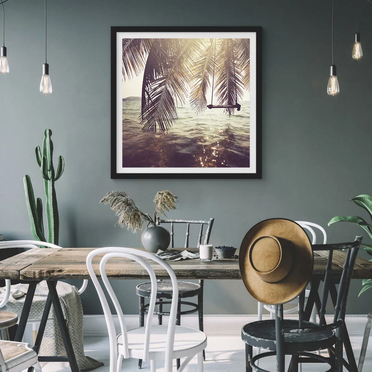 Póster en marco negro - Columpiar la imaginación - 60x60 cm