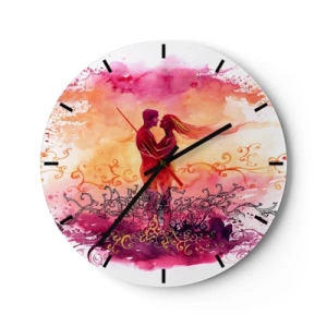 Reloj de pared - Reloj de vidrio - Una escena de amor con una pareja en colores de acuarela. - 30x30cm - ¡Un solo corazón! Necesito tan poco para ser feliz… - Decoración de pared moderna para salón, cocina y dormitorio ARTTOR