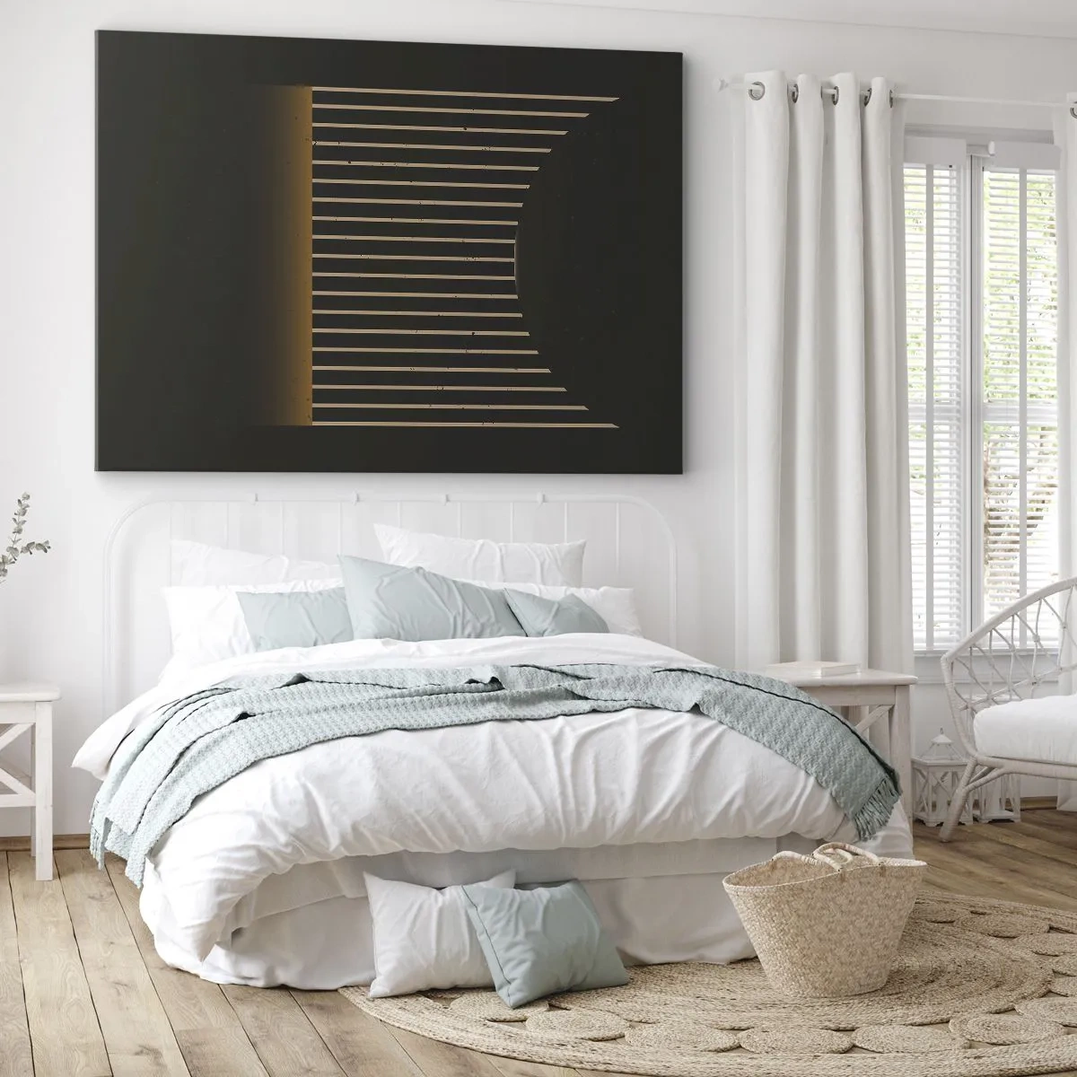 Cuadro sobre lienzo - Impresión de Imagen - Patrón geométrico con rayas sobre fondo oscuro. - 70x50cm - Explorar la oscuridad - Decoración de pared moderna para salón y dormitorio ARTTOR