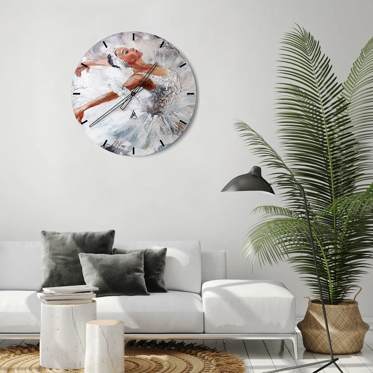 Reloj de pared - Reloj de vidrio - Una bailarina con un vestido blanco de estilo impresionista. - 30x30cm - Suave y ligera - Decoración de pared moderna para salón, cocina y dormitorio ARTTOR